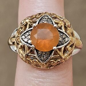 Victoria Wieck 1.32ct Fire Opal & Brown Diamond 2 tone ring- Size 7